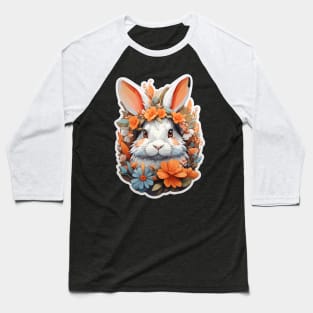 Cute Rabbit Head With Fantasy Flowers Splash Baseball T-Shirt